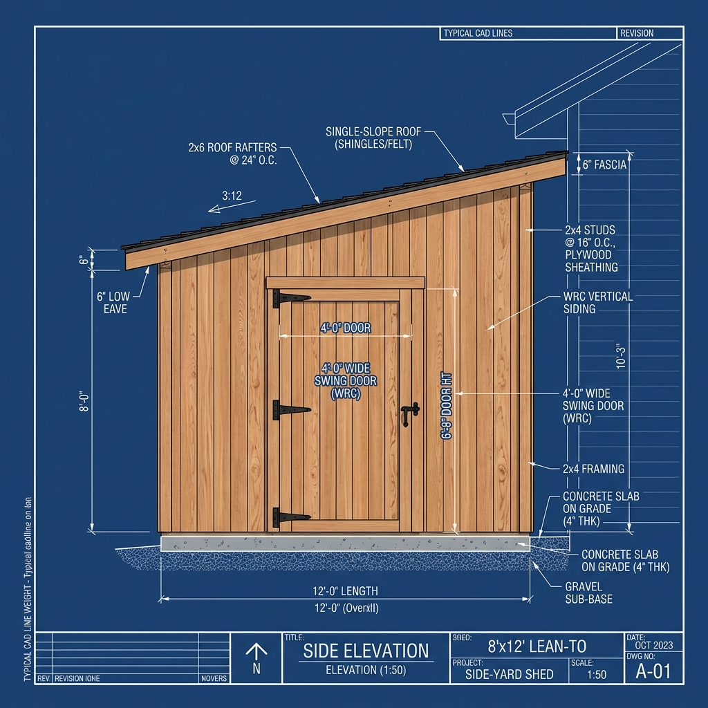 The NorCal Lean-To CAD Cedar Exterior Blueprint in Sutter