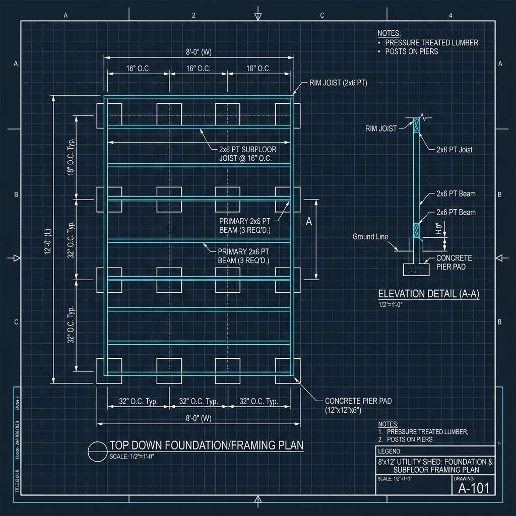 The NorCal Lean-To CAD Foundation Blueprint in Sutter