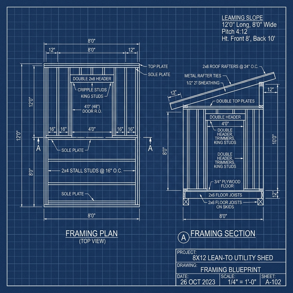 The NorCal Lean-To CAD Framing Blueprint in Sutter