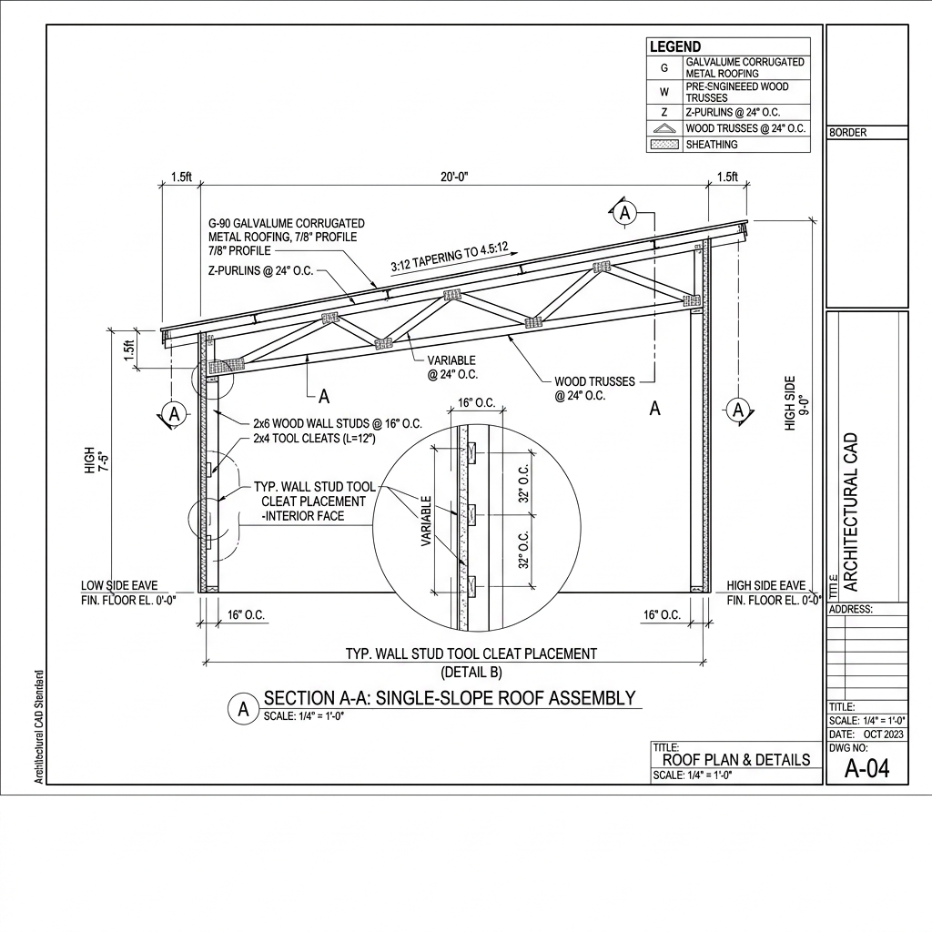 The NorCal Lean-To CAD Roofing Blueprint in Sutter