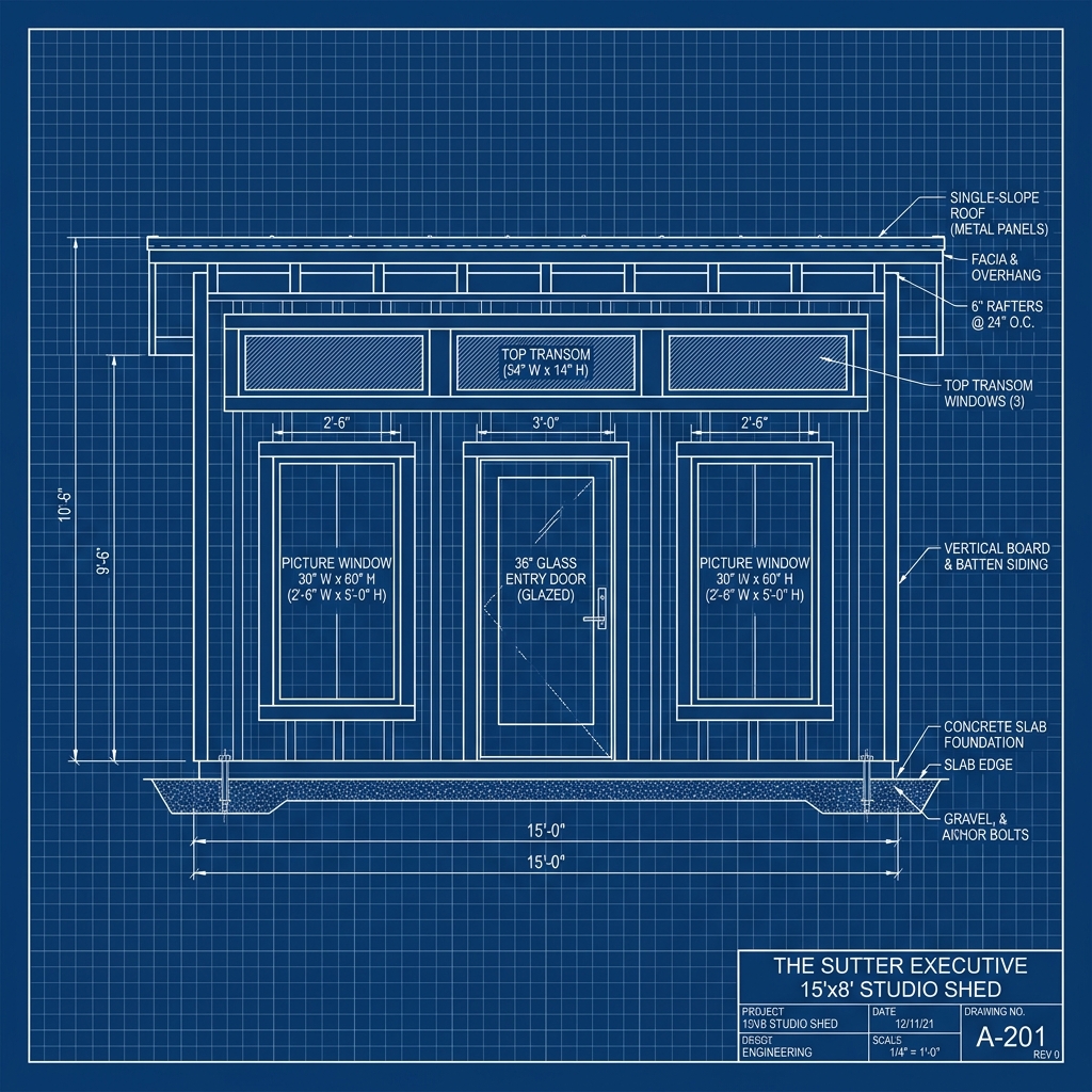 Sutter Executive CAD Exterior Elevation Blueprint